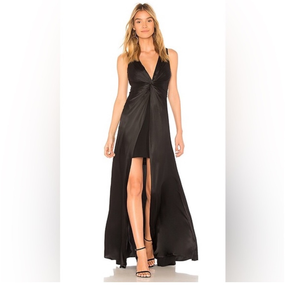 Cinq a sept elio front twist black silk maxi gown size 8